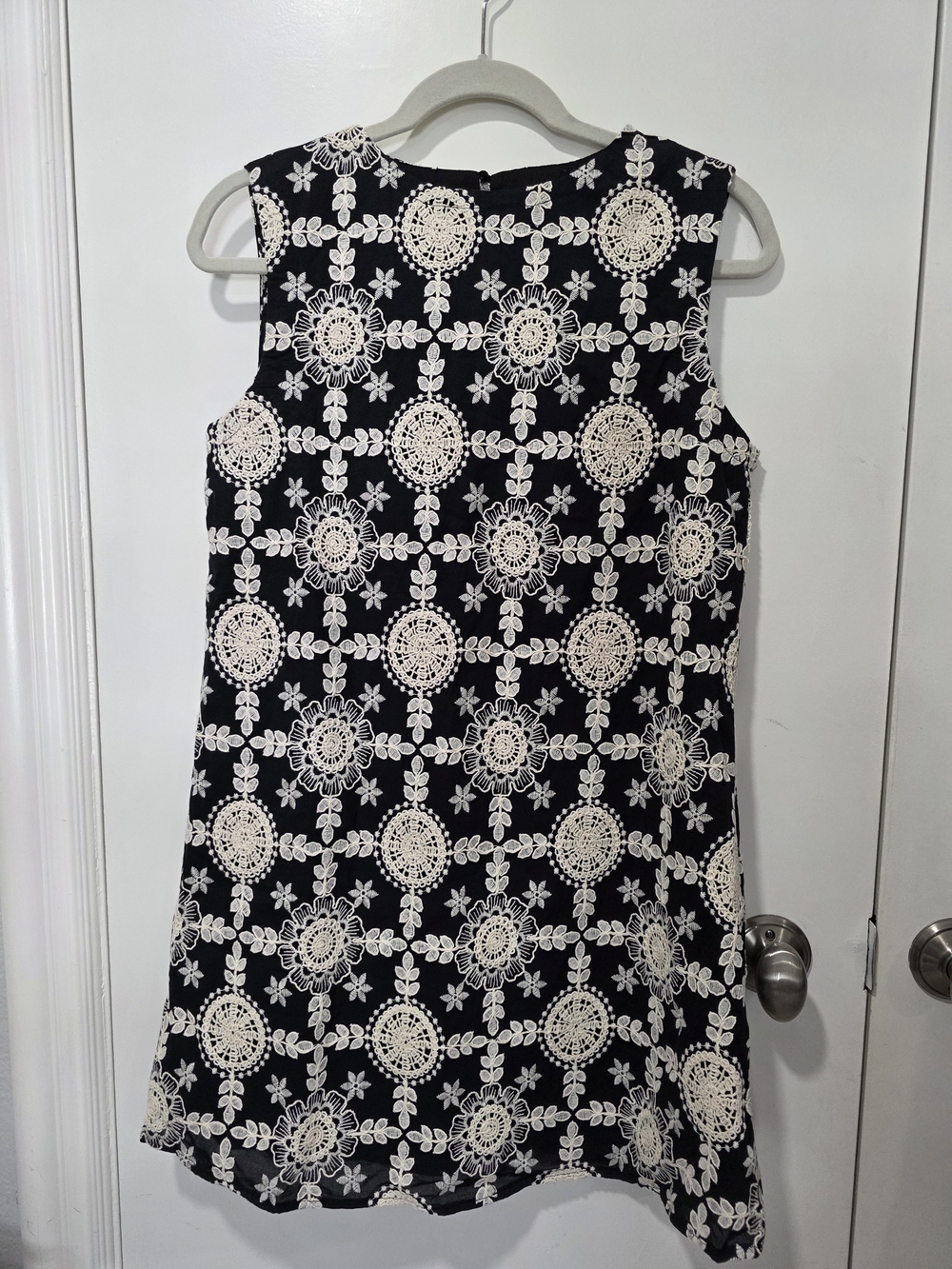 Commense Black Dress with Cream Floral Lace Accents